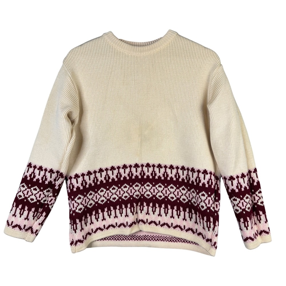 Sportalm VTG Kitzbuhel Austria Pure Wool Nordic Fair Isle Sweater Cream Burgundy